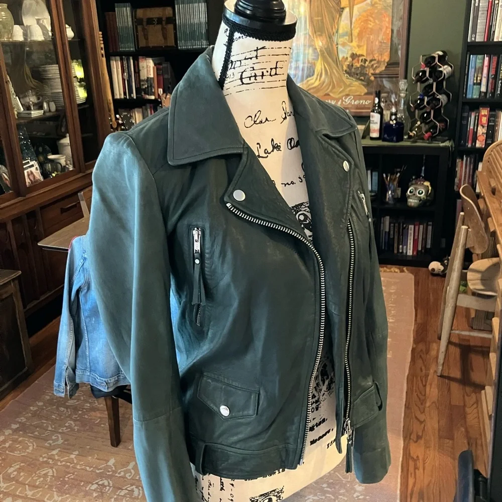 Charlotte Elkskildsen Blue-Green Soft Leather Moto Jacket - Picture 3 of 5